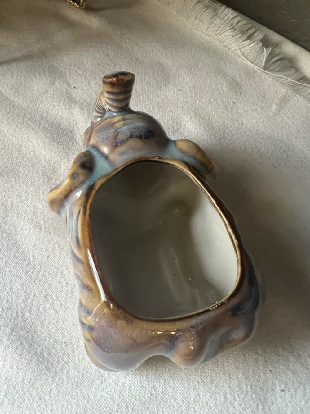 vintage Japanese ceramic elephant planter,  iridescent blue and brown - Picture 5 of 9